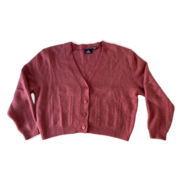 Vintage Y2K Lambswool Angora Blend Mauve Pink Cropped Boxy Cardigan Size Large L - Picture 8 of 10
